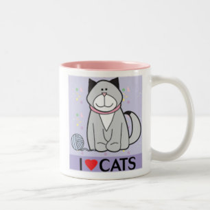 Taza Bicolor Gatos púrpuras y rosados del amor de I
