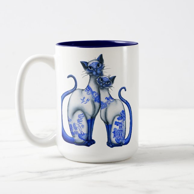 Taza Bicolor Gatos siameses del sauce azul (Izquierda)