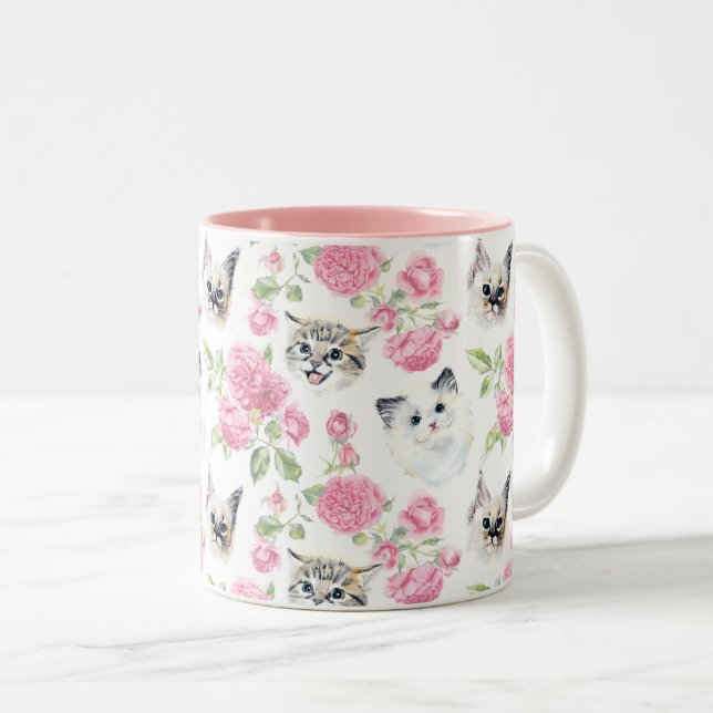 Taza Bicolor Gatos y Rosas (Anverso derecho)