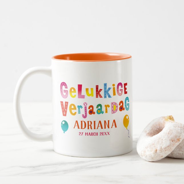 Taza Bicolor gelukkige verjaardag (Con donut)