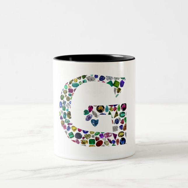 Taza Bicolor Gemstone Diamond Initial G Monograma Art (Centro)