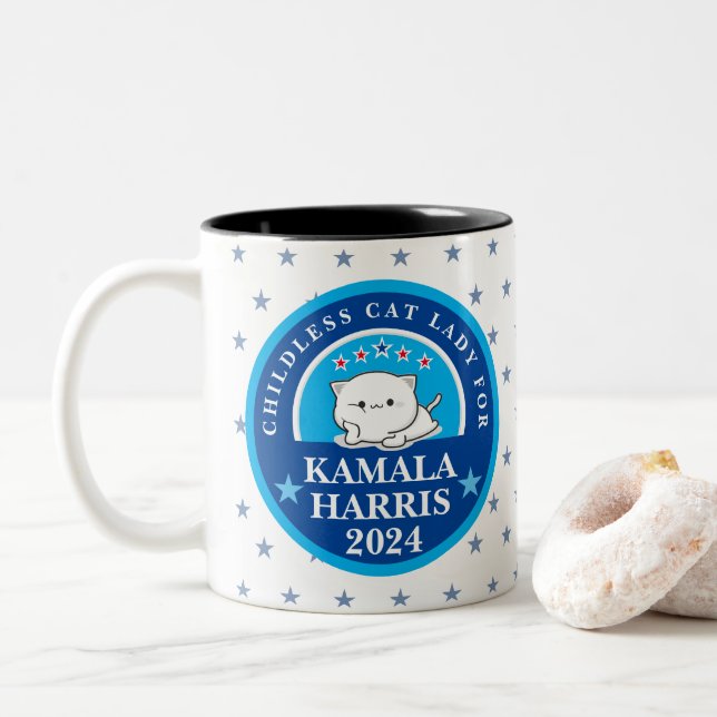 Taza Bicolor Gente sin hijos de Kamala Harris (Con donut)