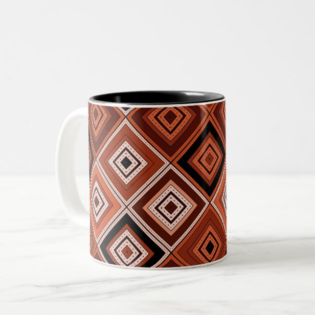 Taza Bicolor Geometría étnica patchwork marrón naranja  (Anverso izquierdo)