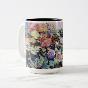 TAZA BICOLOR GERANIOS, BEGONIAS Y ROSA