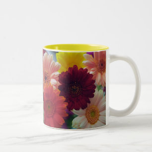 Taza Bicolor Gerbera Daisy Flores Foto De Café De Arte