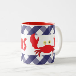 Taza Bicolor Gingham Crab Personalized Mug