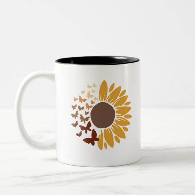 Taza Bicolor Girasol y mariposas (Izquierda)