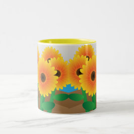 Taza Bicolor Girasoles Amarillos Felices