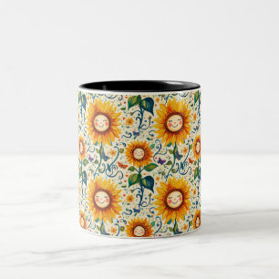 Taza Bicolor Girasoles Felices: Patrón de Girasoles Alegre