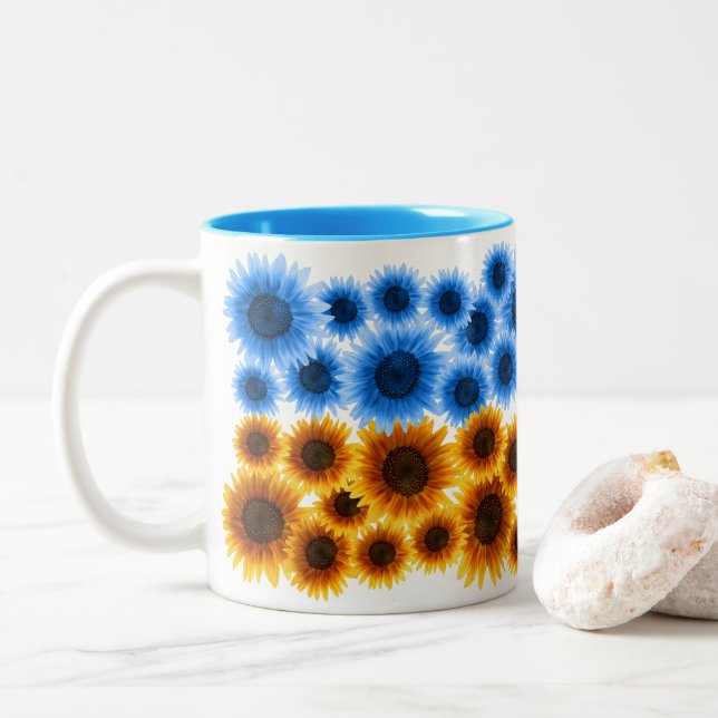 Taza Bicolor Girasoles para Ucrania (Con donut)