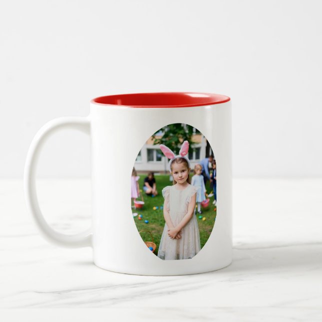Taza Bicolor Girl Photo Hunting Eggs with Rabbit Ears (Izquierda)