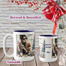 Taza Bicolor Glam de la moda, tonos de la tierra en acuarela, v