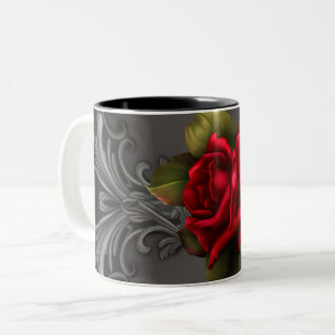 Taza Bicolor Glamor Gótico Rosa Roja Negra Ornamental Glam