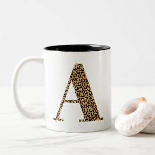 Taza Bicolor Glamoroso Monograma A de Leopardo Dorado