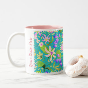 Taza Bicolor Glamour Floral Verde azulado de café de dos tonos