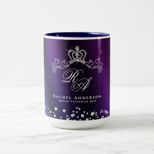 Taza Bicolor Glittering Crown Monograma Azul morado