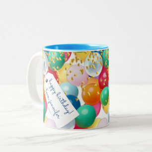 Taza Bicolor Globos de confeti personalizados básicos para cump
