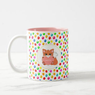 Taza Bicolor Globos Festivos Personalizados de Zorro y Multicol