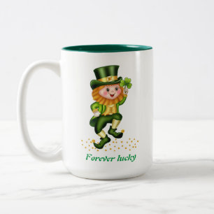 Taza Bicolor Gnome verde y monograma siempre afortunados