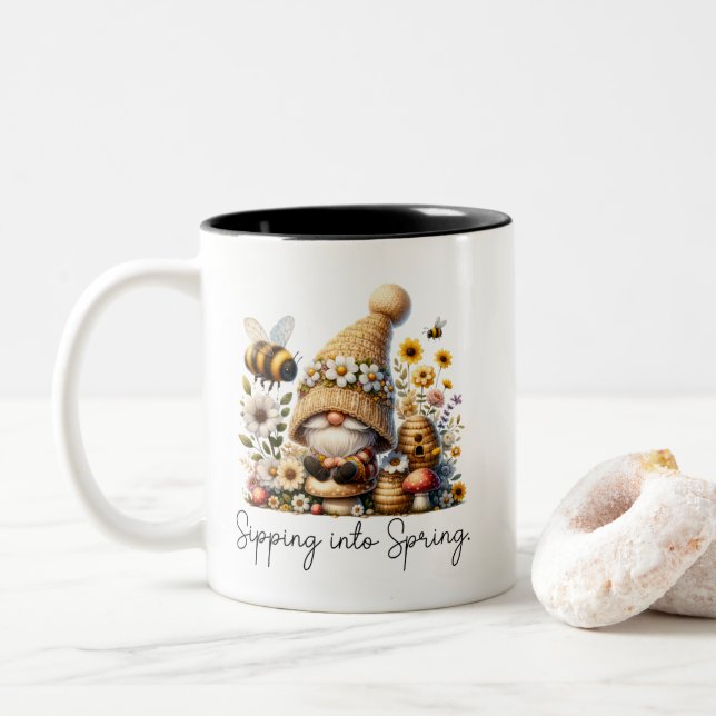 Taza Bicolor Gnome y Bee Spring (Con donut)