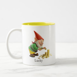 Taza Bicolor Gnomo Adorable con Monograma y Monedas de Oro y Ca