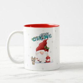 Taza Bicolor Gnomo de Navidad con pequeño reno