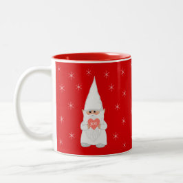 Taza Bicolor Gnomo de Navidad y copos de nieve en rojo