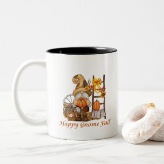 Taza Bicolor Gnomo feliz de otoño con gnomo listo para el otoño