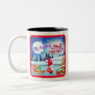 Taza Bicolor Gnomo Navideño Nevado y Regalos del Trineo de Sant
