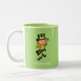 Taza Bicolor Gnomo Verde Afortunado para Siempre & Monograma en