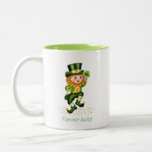 Taza Bicolor Gnomo Verde Siempre Afortunado & Monograma