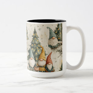 Taza Bicolor Gnomos del Bosque Navideño Con Árbol de Navidad Il