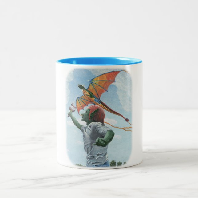 Taza Bicolor Goblin Flying Rainbow Dragon Fantasy Coffee Mug (Centro)