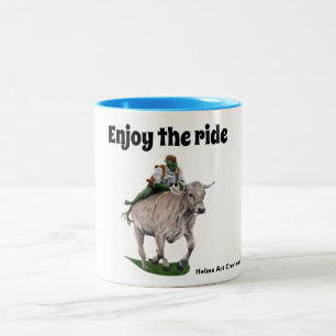 Taza Bicolor Goblin Rider Ox Racer Fantasy Art Coffee Mug