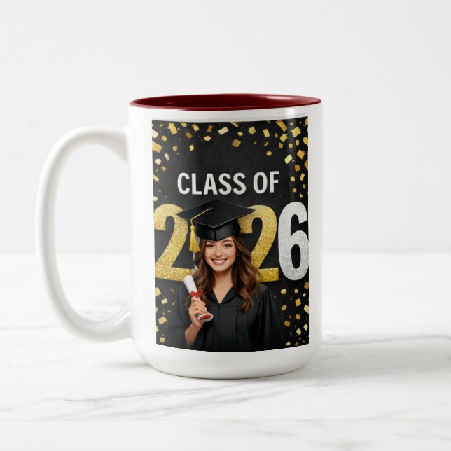 Taza Bicolor Golden Graduation Celebration Card mug (Izquierda)