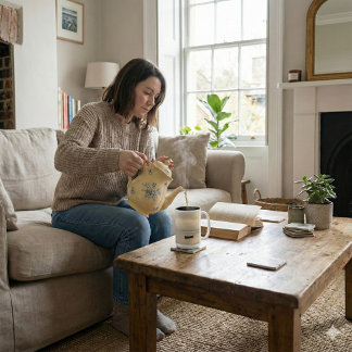 Taza Bicolor Golden Hour Mist & Boat Scenery, 15 oz