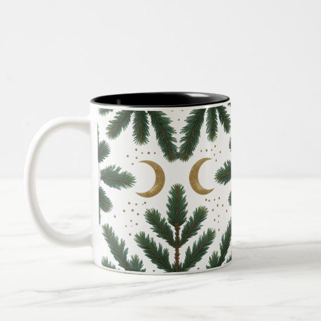 Taza Bicolor Golden Moon & Evergreen Pine – Luxury  (Izquierda)
