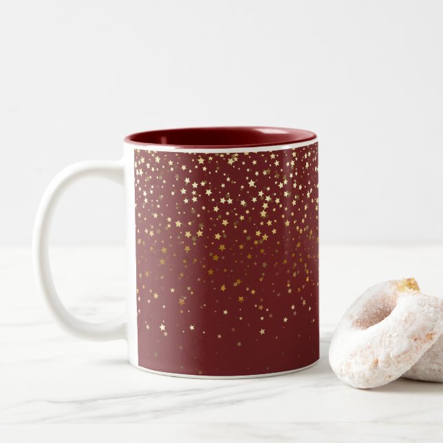 Taza Bicolor Golden Petite Stars Coffee Mug-Burgundy (Con donut)