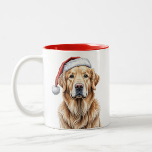 Taza Bicolor Golden Retriever con Santa Hat