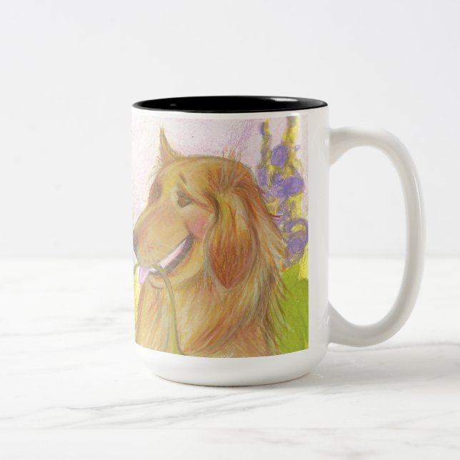 Taza Bicolor Golden retriever, flores y abejas/taza (Derecha)