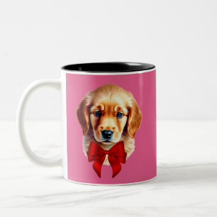 Taza Bicolor Golden Retriever Lazo Rojo