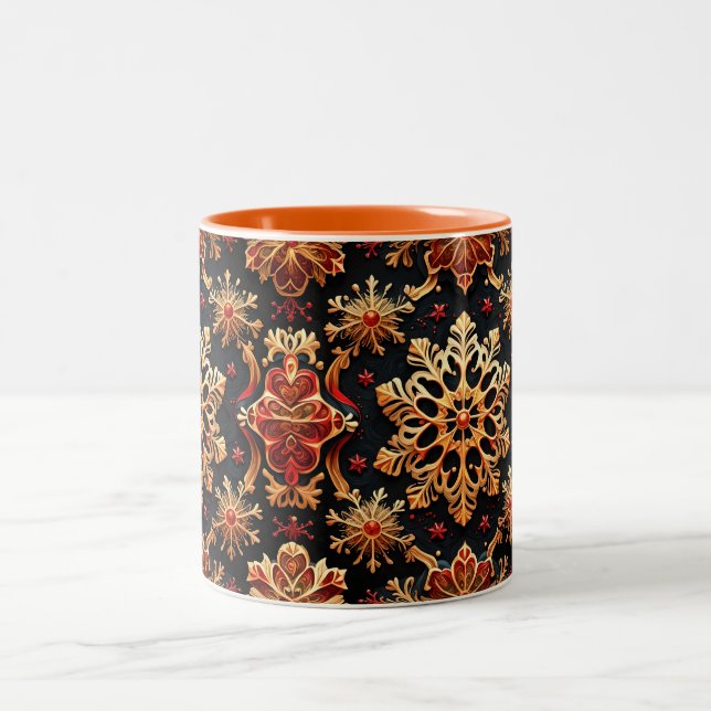Taza Bicolor Golden Snowflakes Elegant  Winter holidays Design  (Centro)