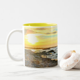 Taza Bicolor Golden Sunset Ocean Photo Nature fotografía de pap