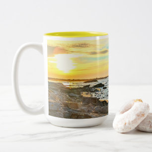 Taza Bicolor Golden Sunset Ocean Photo Nature fotografía de pap