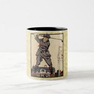 Taza Bicolor Golf Golfista Vintage Antiguo Golf