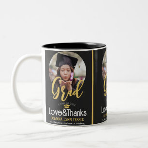 Taza Bicolor Goma de oro elegante de graduación gracias a guión