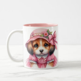Taza Bicolor Gorra Rosa Y Vestido Rosa De Cachorro Cuadros