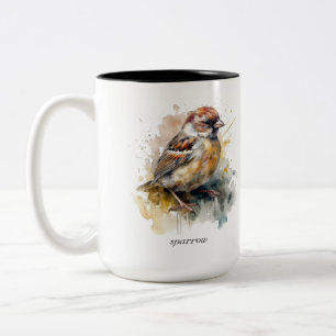 Taza Bicolor Gorrión acuarela rústico, personalizado