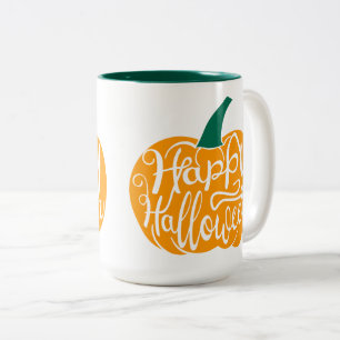 Taza Bicolor Grabación feliz de Halloween con calabaza tallada