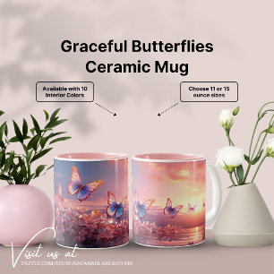 Taza Bicolor Graceus Butterflies Ceramic Mug